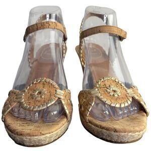 Jack Rogers Clare Cork Wedge Sandals Womens 7.5 Beige 4"Heel Adjustable Strap